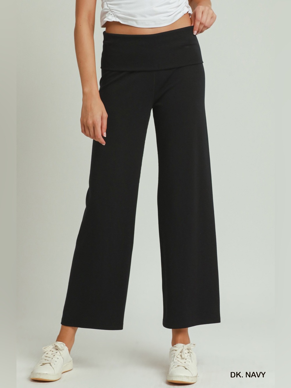 Umgee Cotton Viscose Folded Waistband Straight Leg Pants